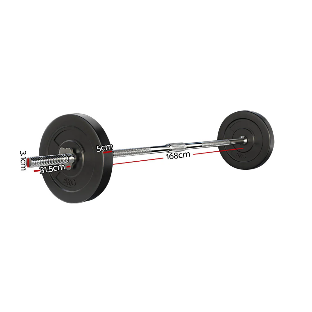 Everfit 18kg Barbell Set Weight Plates Bar Lifting Bench 168cm - Image 2