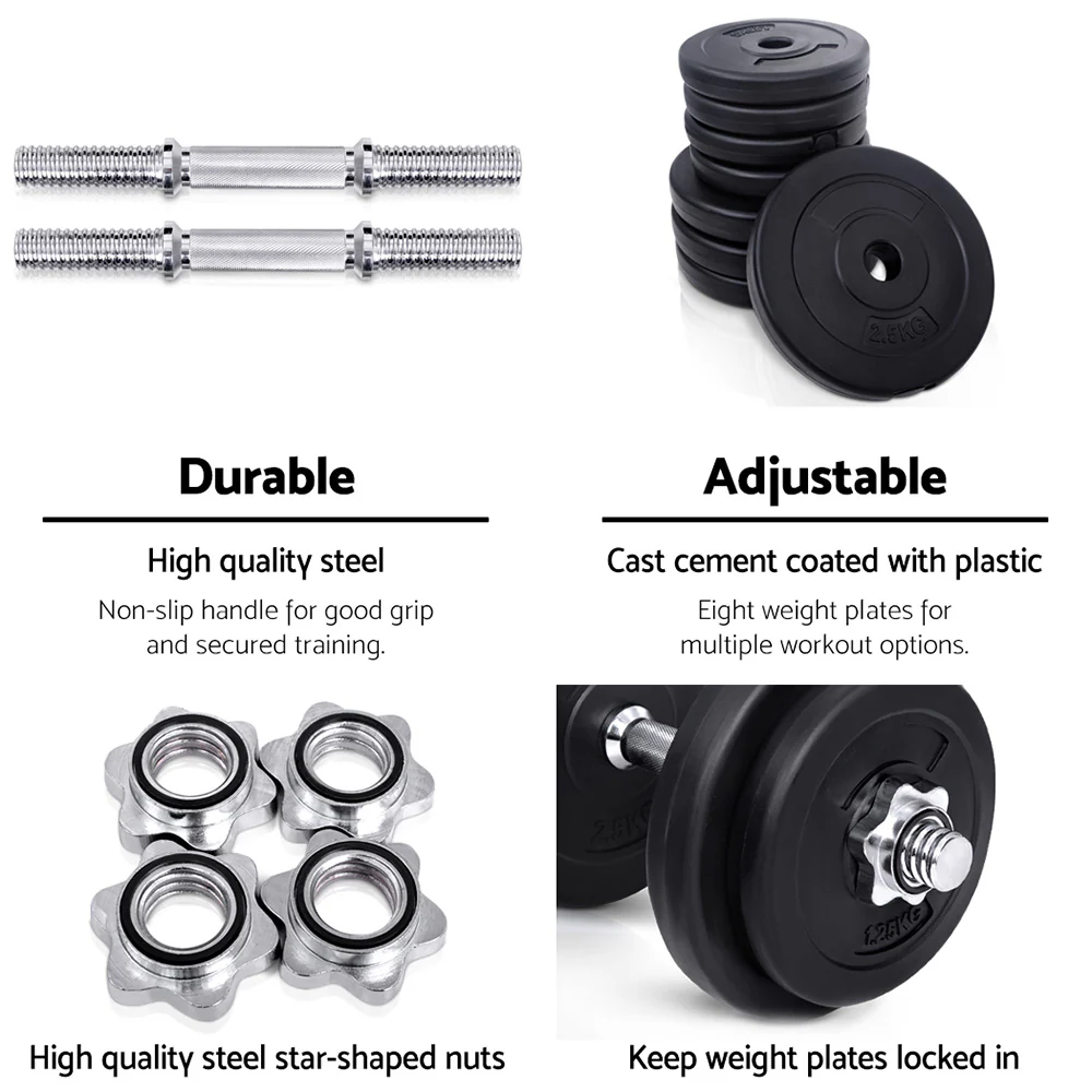 Everfit 20kg Dumbbell Set Weight Plates Dumbbells Lifting Bench - Image 5