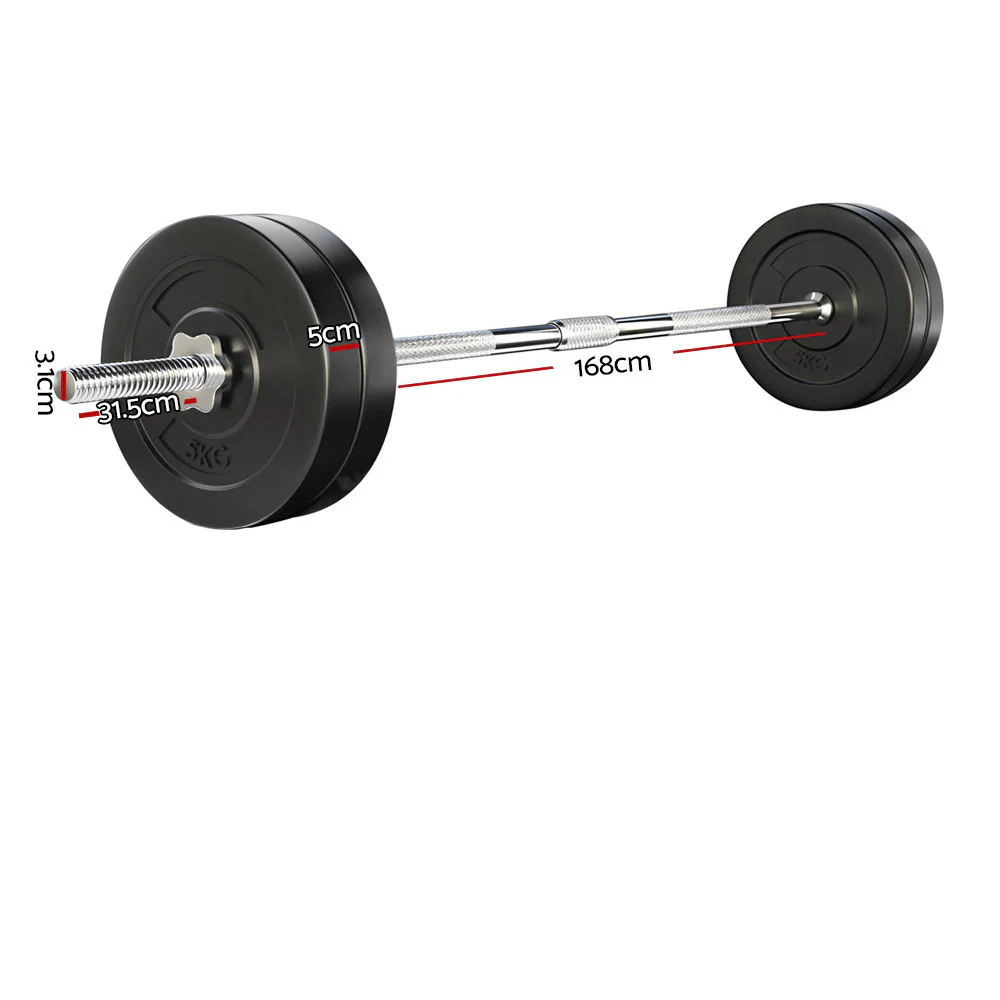 Everfit 28kg Barbell Set Weight Plates Bar Lifting Bench 168cm - Image 2