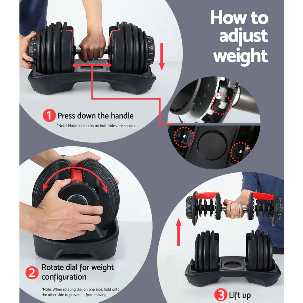 Everfit 24kg Dumbbells Adjustable Dumbbell Weight Plates Home Gym 2pcs - Image 7
