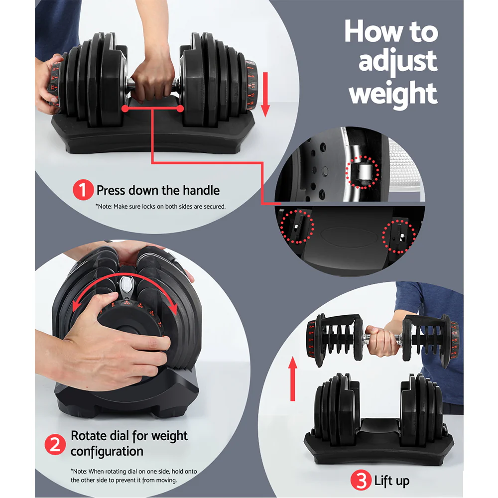 2x40KG Adjustable Dumbbells Dumbbell Set Rubber Weight Plates - Image 6