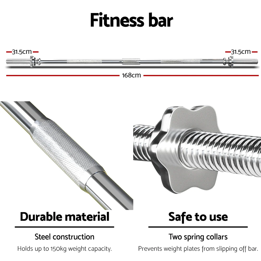 Everfit 88kg Barbell Set Weight Plates Bar Lifting Bench 168cm - Image 6