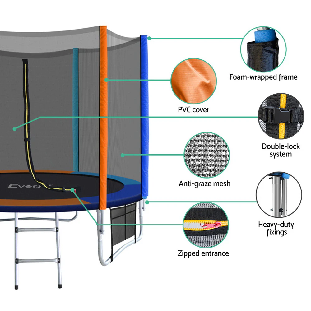 Everfit 8FT Trampoline for Kids w/ Ladder Enclosure Safety Net Pad Gift Round - Image 4