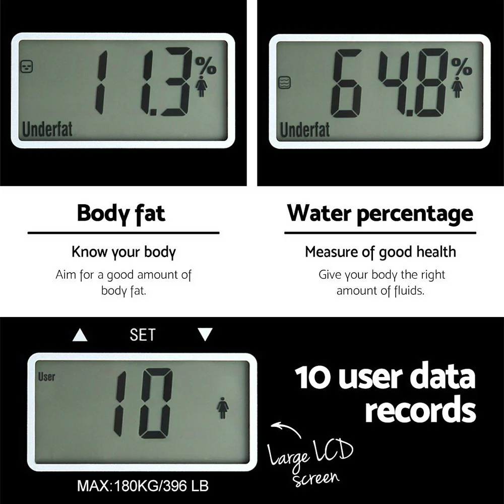 Everfit Body Fat Bathroom Scale Weighing Water Body Fat Gym 180KG - Image 3