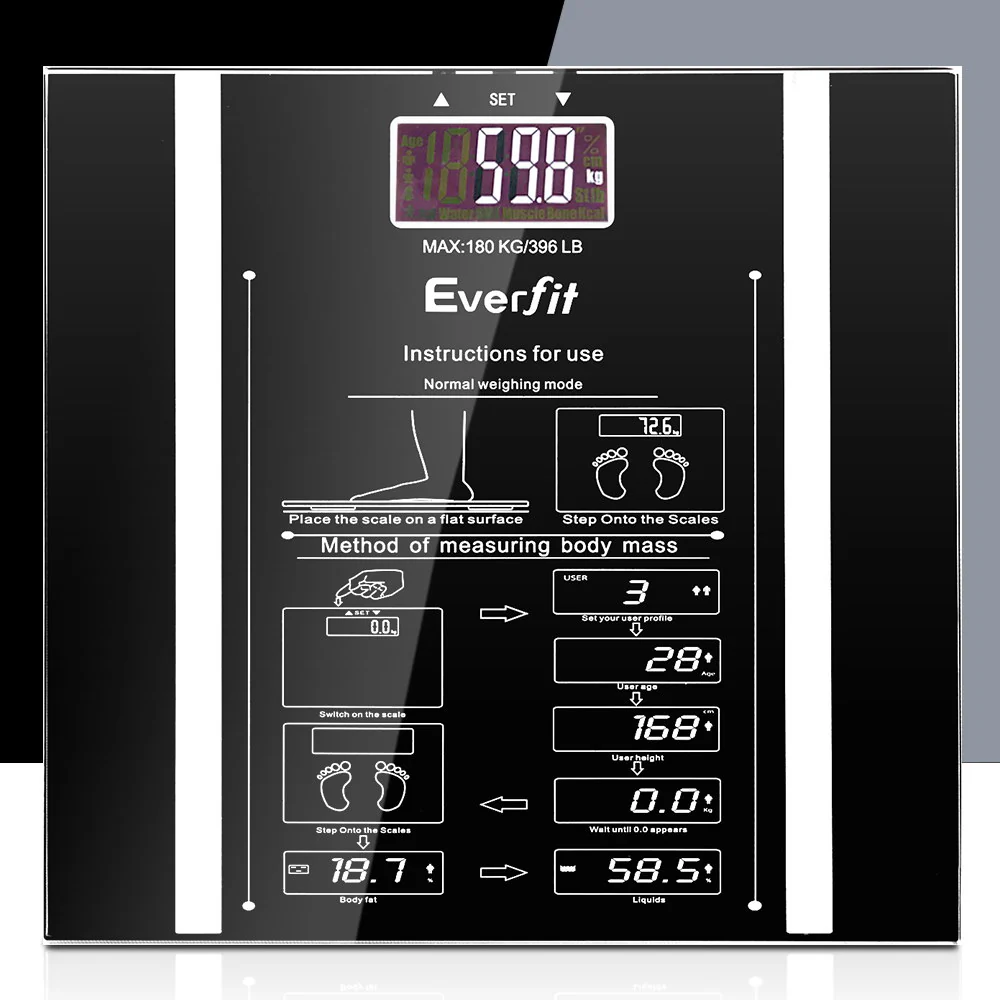 Everfit Body Fat Bathroom Scale Weighing Water Body Fat Gym 180KG - Image 7