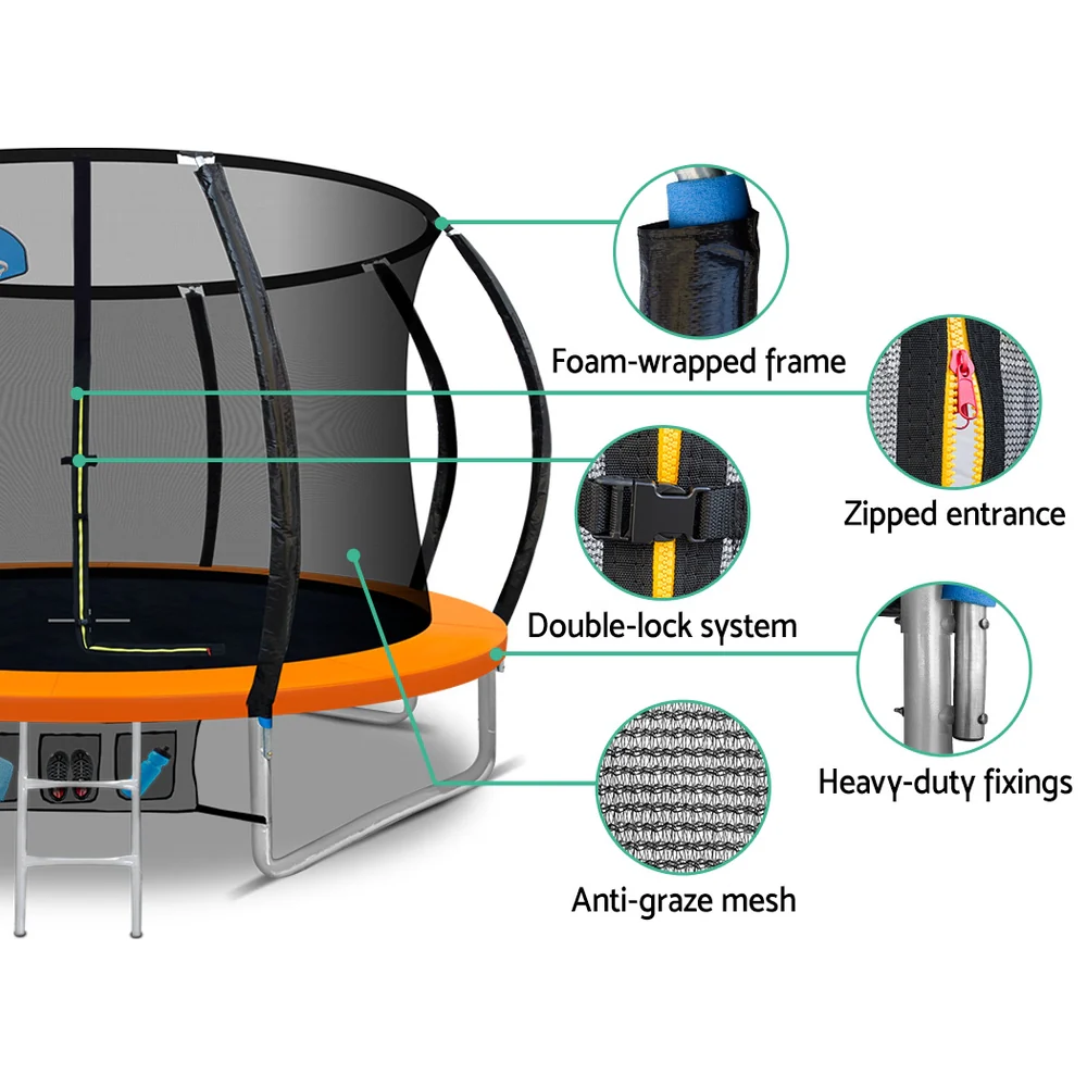 Everfit 10FT Trampoline for Kids w/ Ladder Enclosure Safety Net Rebounder Orange - Image 6