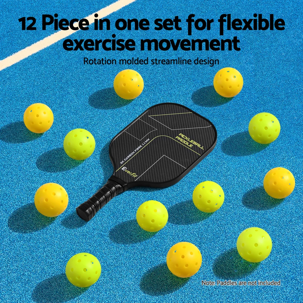 Everfit 12PC Pickleballs Set 40-Hole Design Indoor Outdoor Durable PE Balls Green/Yellow - Image 4