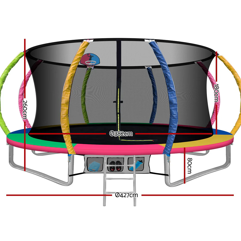 Everfit 14FT Trampoline for Kids w/ Ladder Enclosure Safety Net Rebounder Colors - Image 2