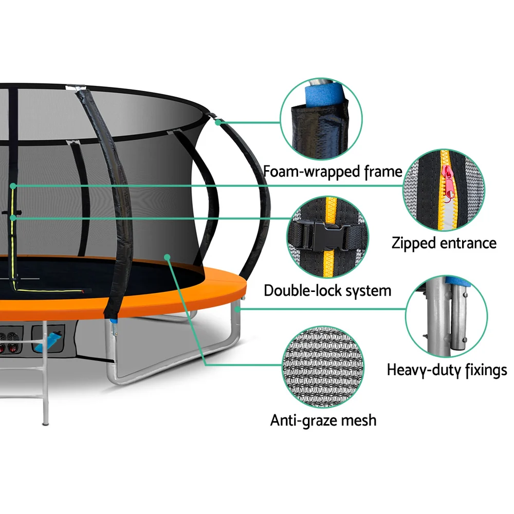 Everfit 14FT Trampoline for Kids w/ Ladder Enclosure Safety Net Rebounder Orange - Image 6