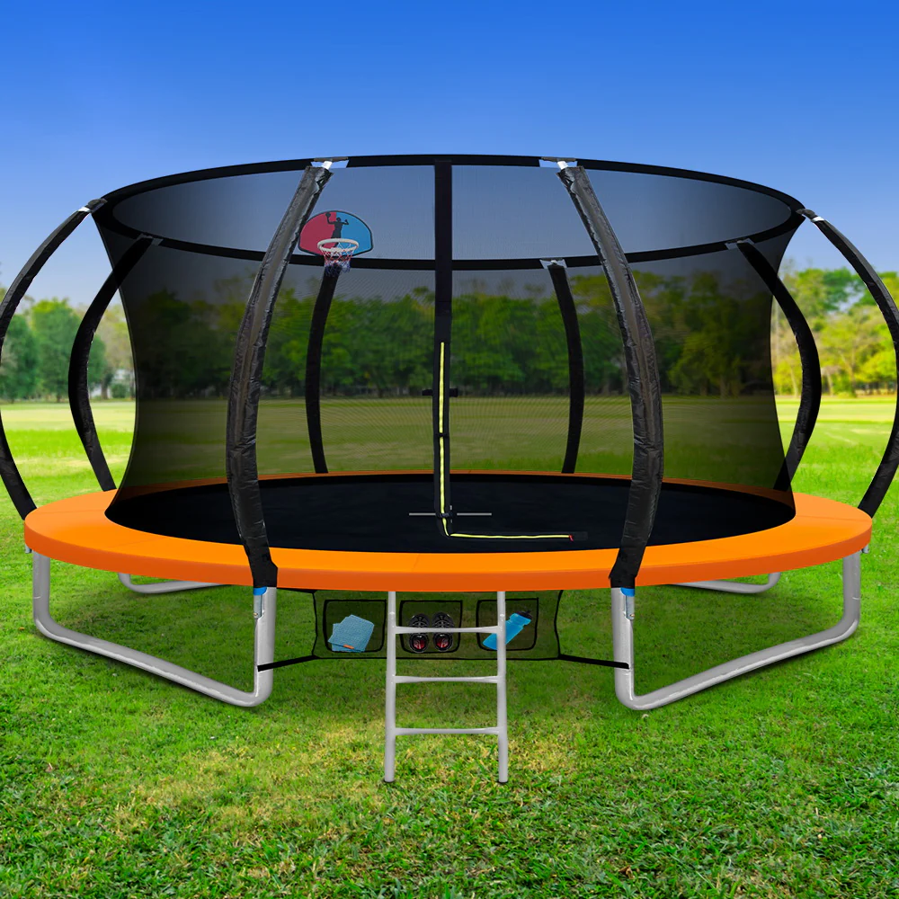 Everfit 14FT Trampoline for Kids w/ Ladder Enclosure Safety Net Rebounder Orange - Image 7