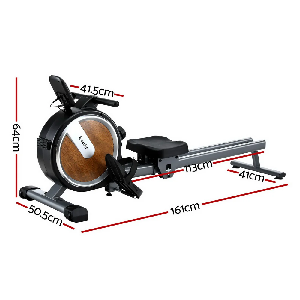 Everfit 16 Level Magnetic Rowing Machine for Home with App Connect Walnut - Image 2