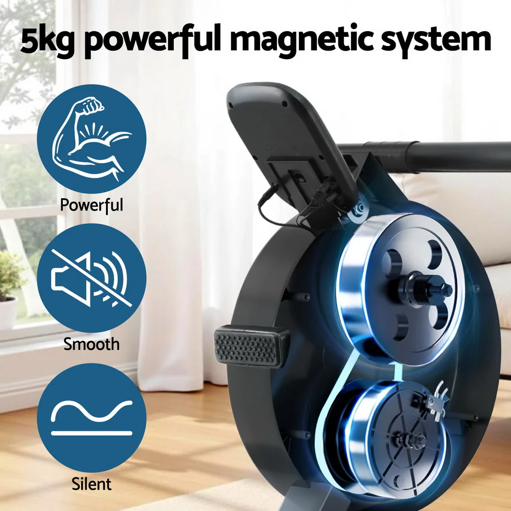 Everfit 16 Level Magnetic Rowing Machine for Home with App Connect Walnut - Image 5