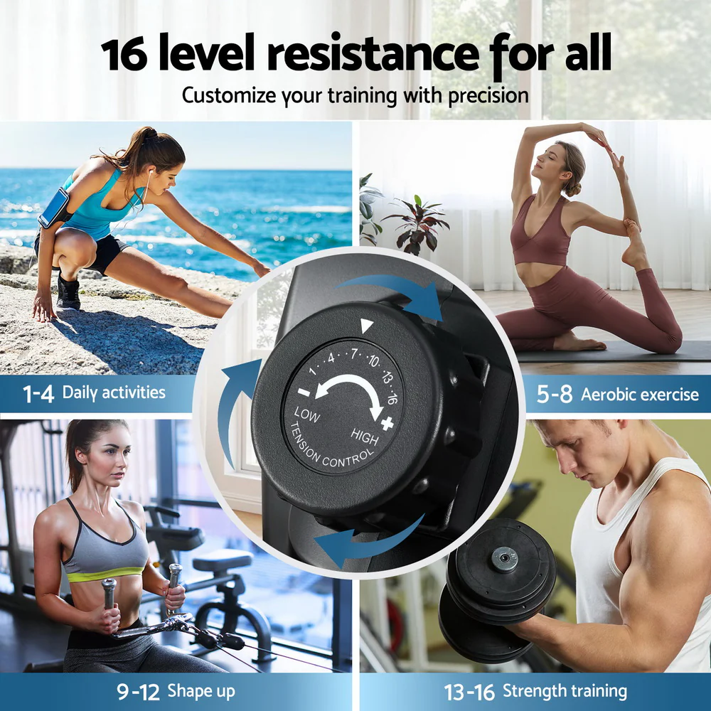 Everfit 16 Level Magnetic Rowing Machine for Home with App Connect Walnut - Image 6