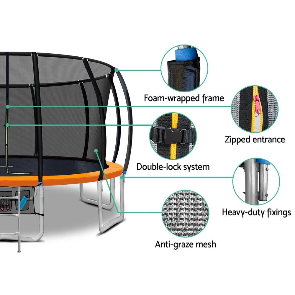 Everfit 16FT Trampoline for Kids w/ Ladder Enclosure Safety Net Rebounder Orange - Image 6