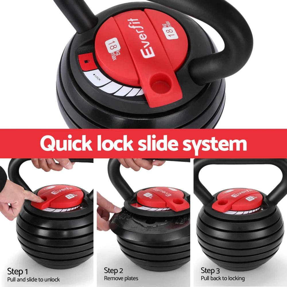 Everfit 18kg Adjustable Kettlebell Set Portable Kettle Bell Weight Dumbbells 10lbs 40lbs - Image 5