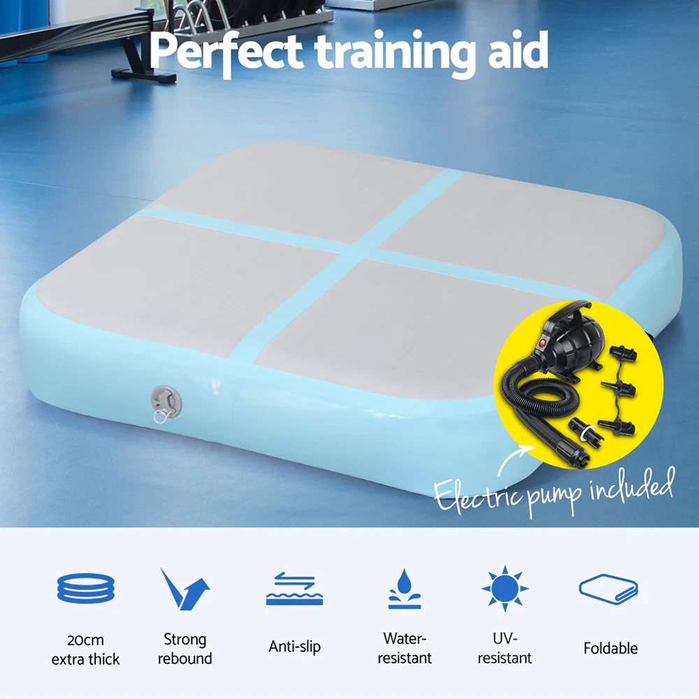 Everfit 1m Air Track Mat Inflatable Gymnastics Tumbling Mat W/ Pump Mint Green - Image 5