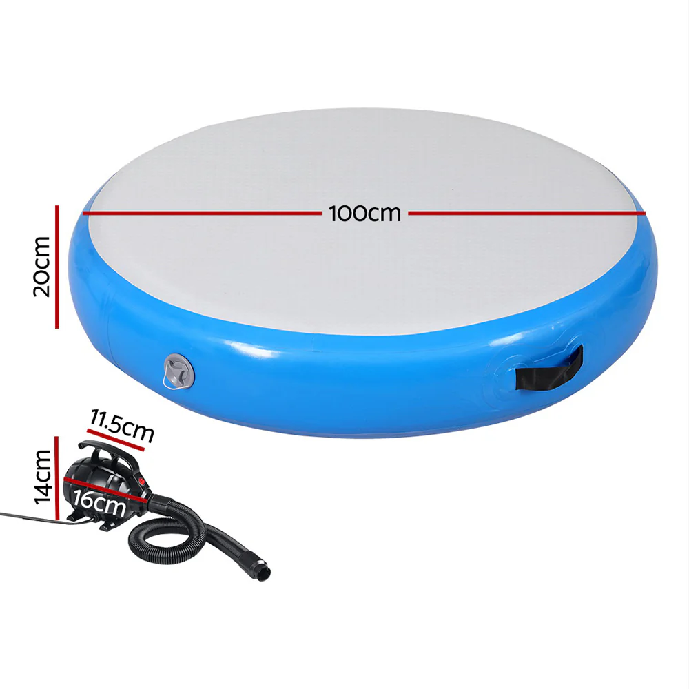 Everfit 1m Air Track Spot Inflatable Gymnastics Tumbling Mat Round W/ Pump Blue - Image 3