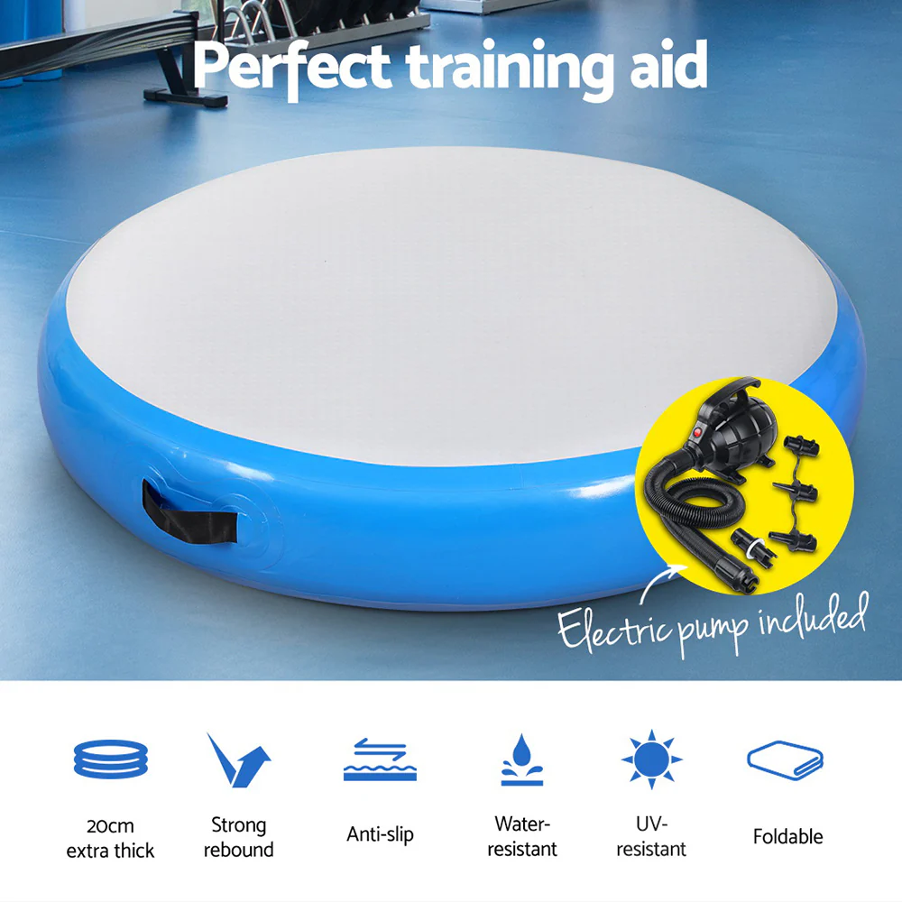Everfit 1m Air Track Spot Inflatable Gymnastics Tumbling Mat Round W/ Pump Blue - Image 5