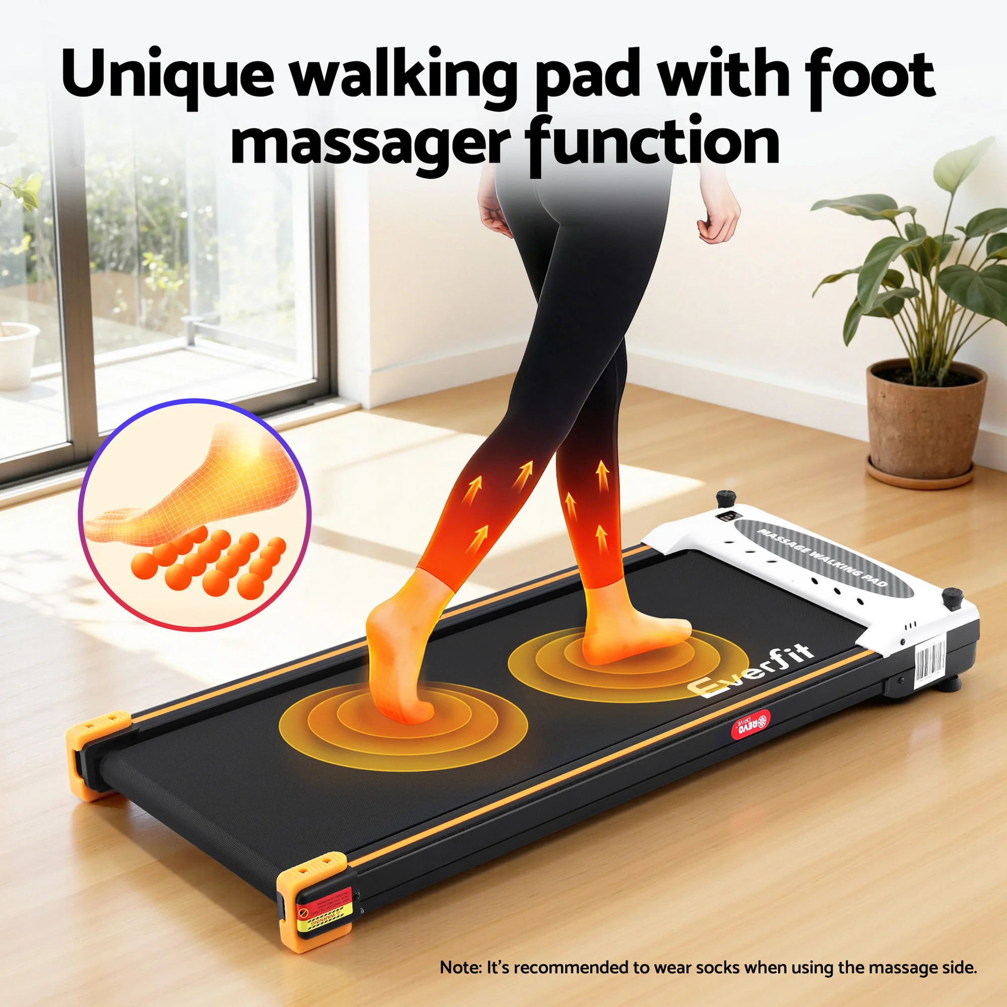 Everfit 2 Side Walking Pad Treadmill with Massage Function Fitness 380mm Black - Image 5