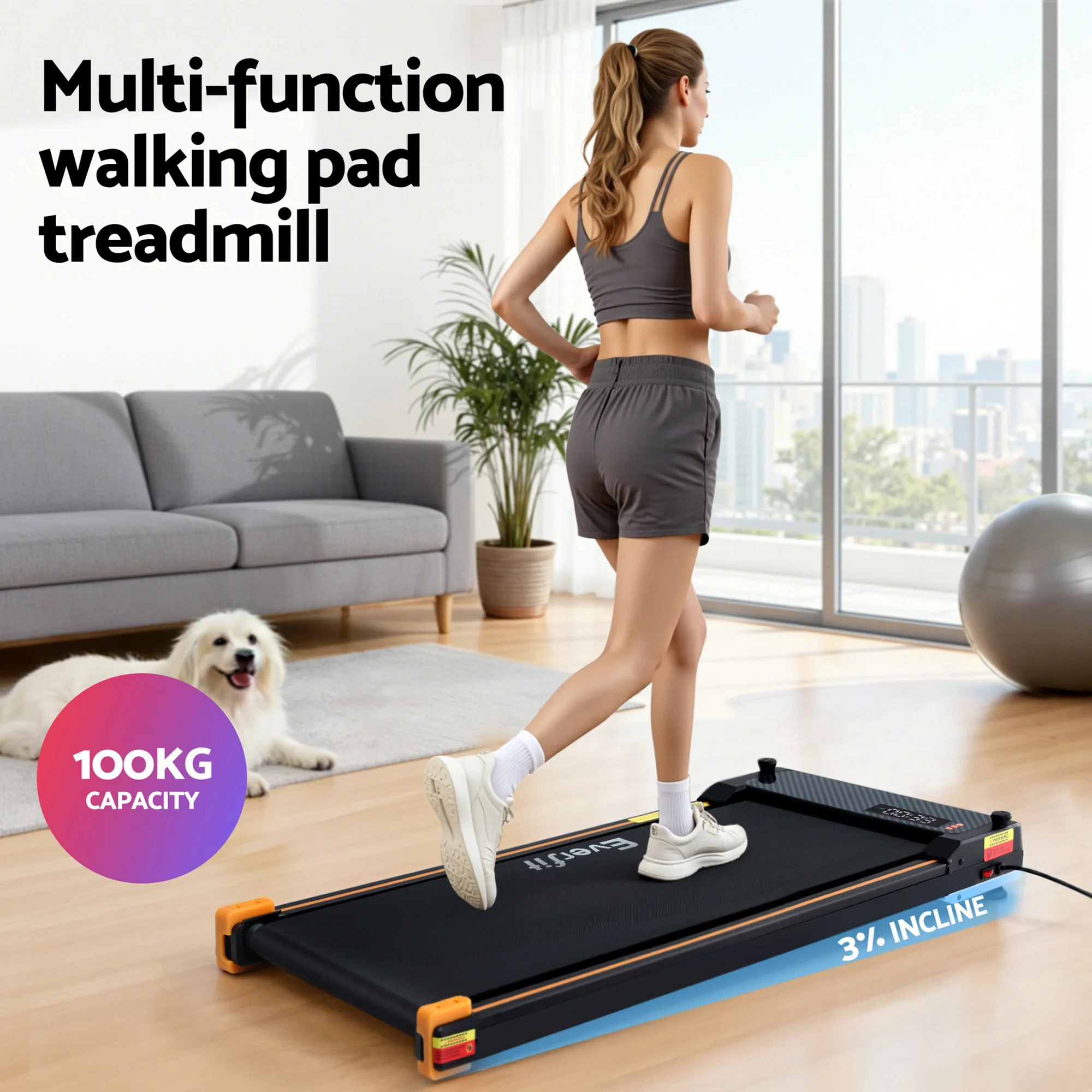 Everfit 2 Side Walking Pad Treadmill with Massage Function Fitness 380mm Black - Image 6