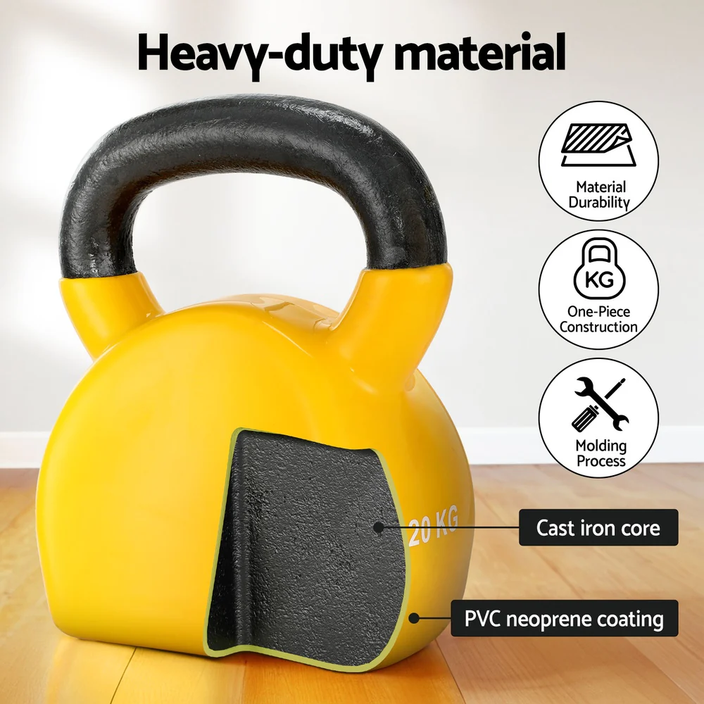 Everfit 20kg Kettlebell Set Weightlifting Bench Dumbbells Kettle Bell Gym Home - Image 5