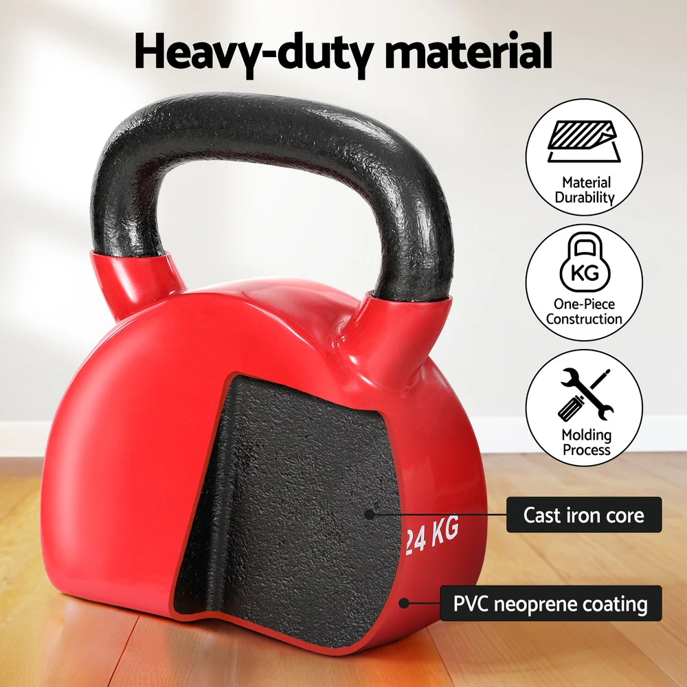 Everfit 24kg Kettlebell Set Weightlifting Bench Dumbbells Kettle Bell Gym Home - Image 5