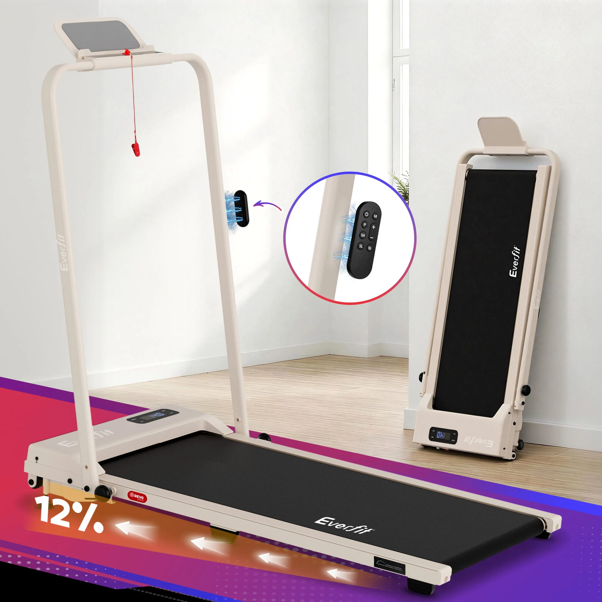 Everfit 3 in 1 Walking Pad Treadmill 12% Incline Under Desk Foldable Treadmills for Home Gym With 38cm Wide Belt APP Control - Image 8