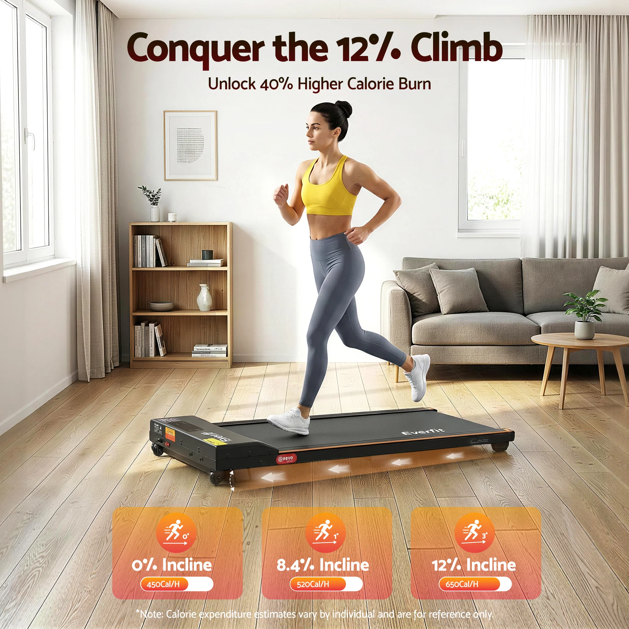 Everfit 3 in 1 Walking Pad Treadmill 12% Incline Under Desk Treadmills for Home Gym With 38cm Wide Belt - Image 6