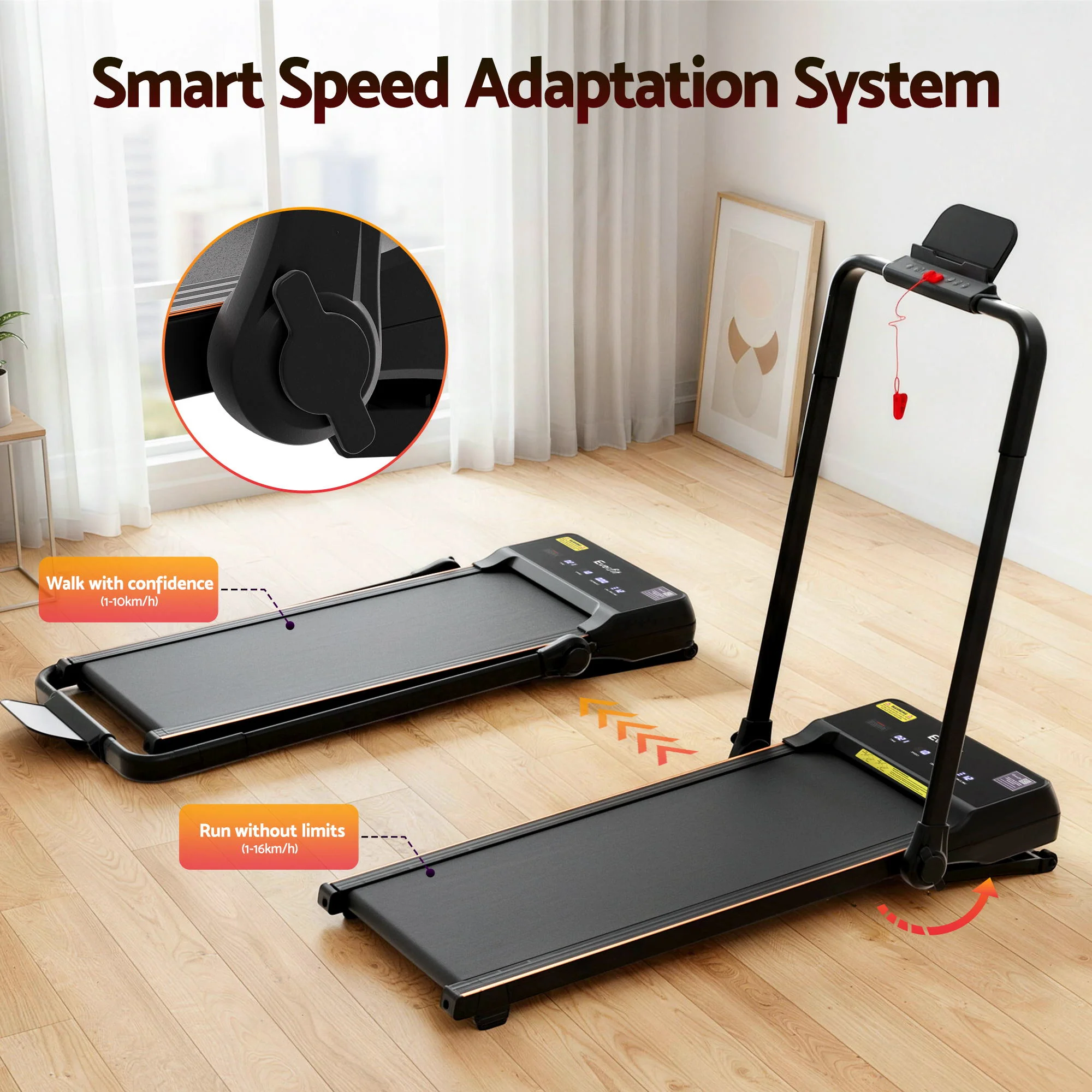 Everfit 3 in 1 Walking Pad Treadmill 20% Auto Incline Under Desk Foldable Treadmills for Home With 40cm Wide Belt - Image 4