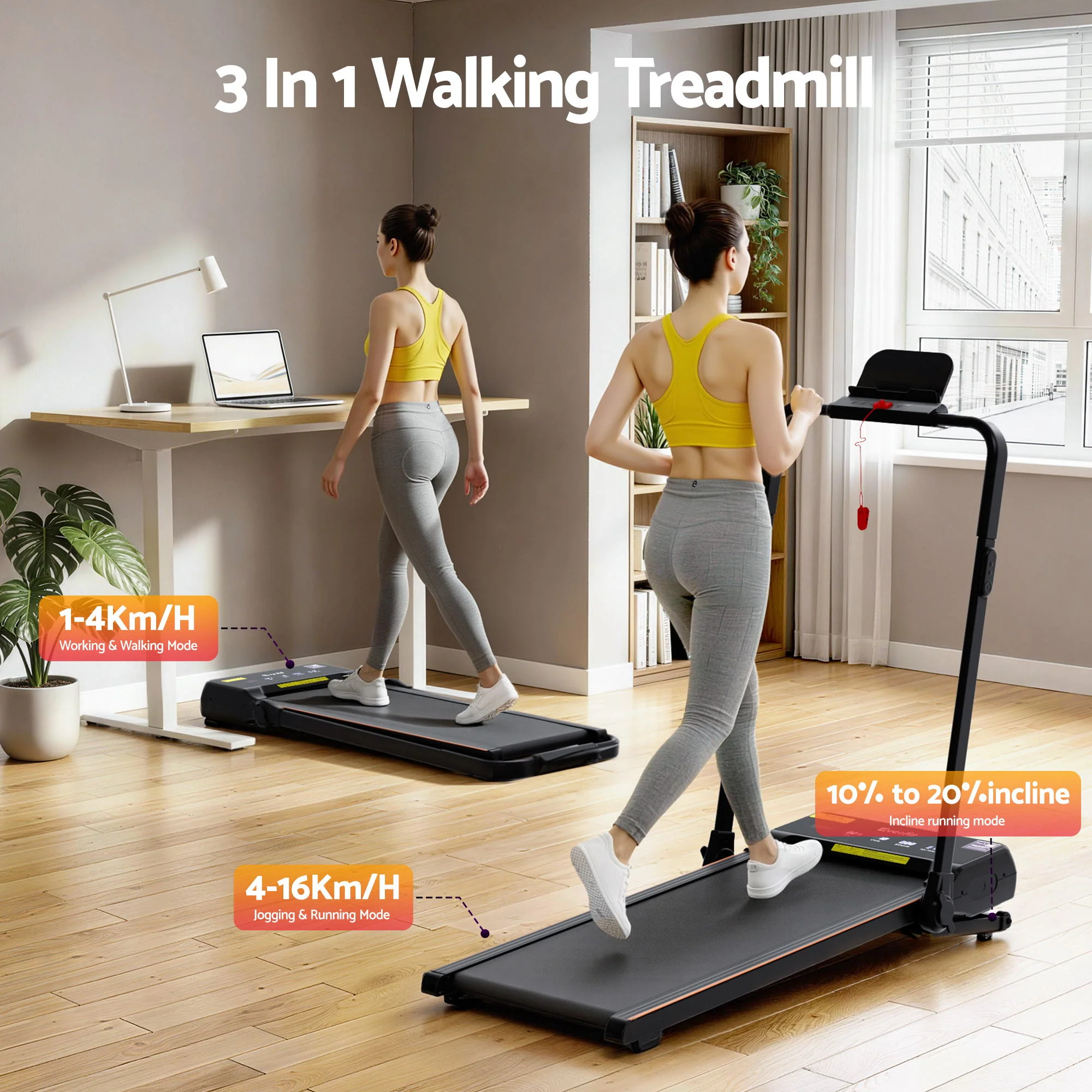 Everfit 3 in 1 Walking Pad Treadmill 20% Auto Incline Under Desk Foldable Treadmills for Home With 40cm Wide Belt - Image 3
