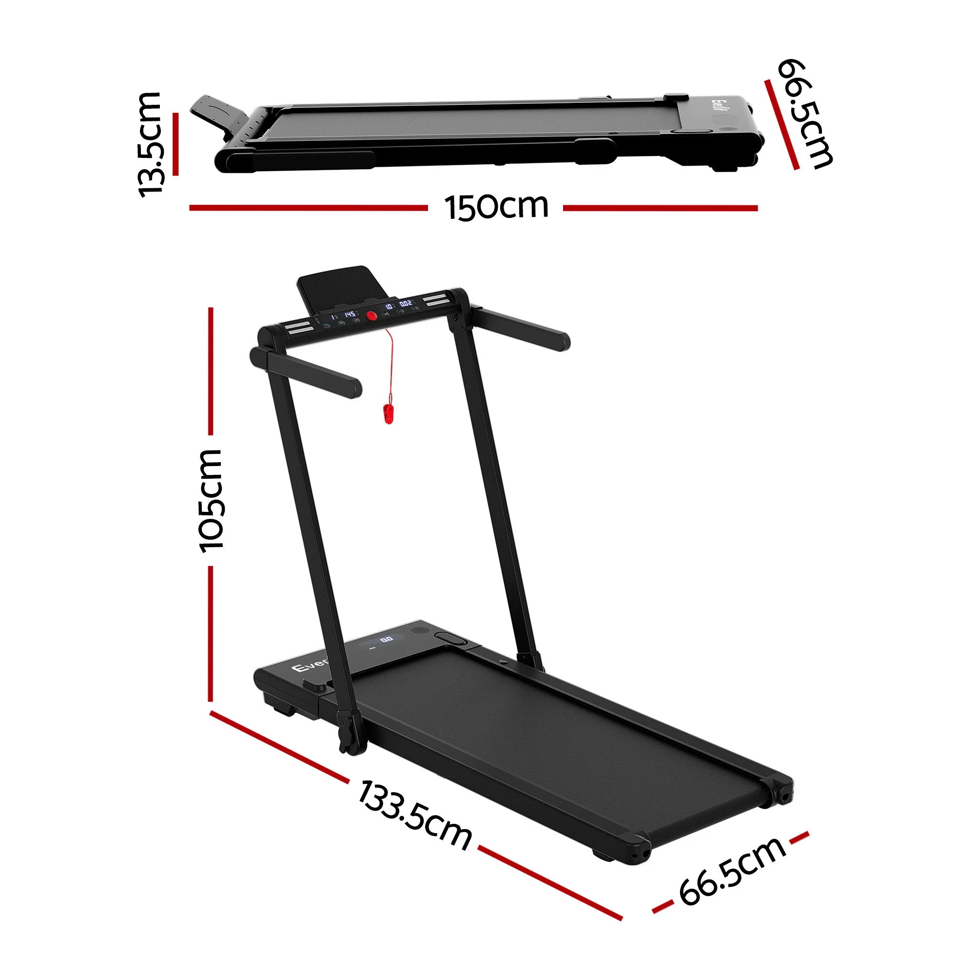 Everfit 3 in 1 Walking Pad Treadmill With Led Lights Foldable Under Desk Treadmills for Home Gym 40cm Wide Belt Black - Image 2