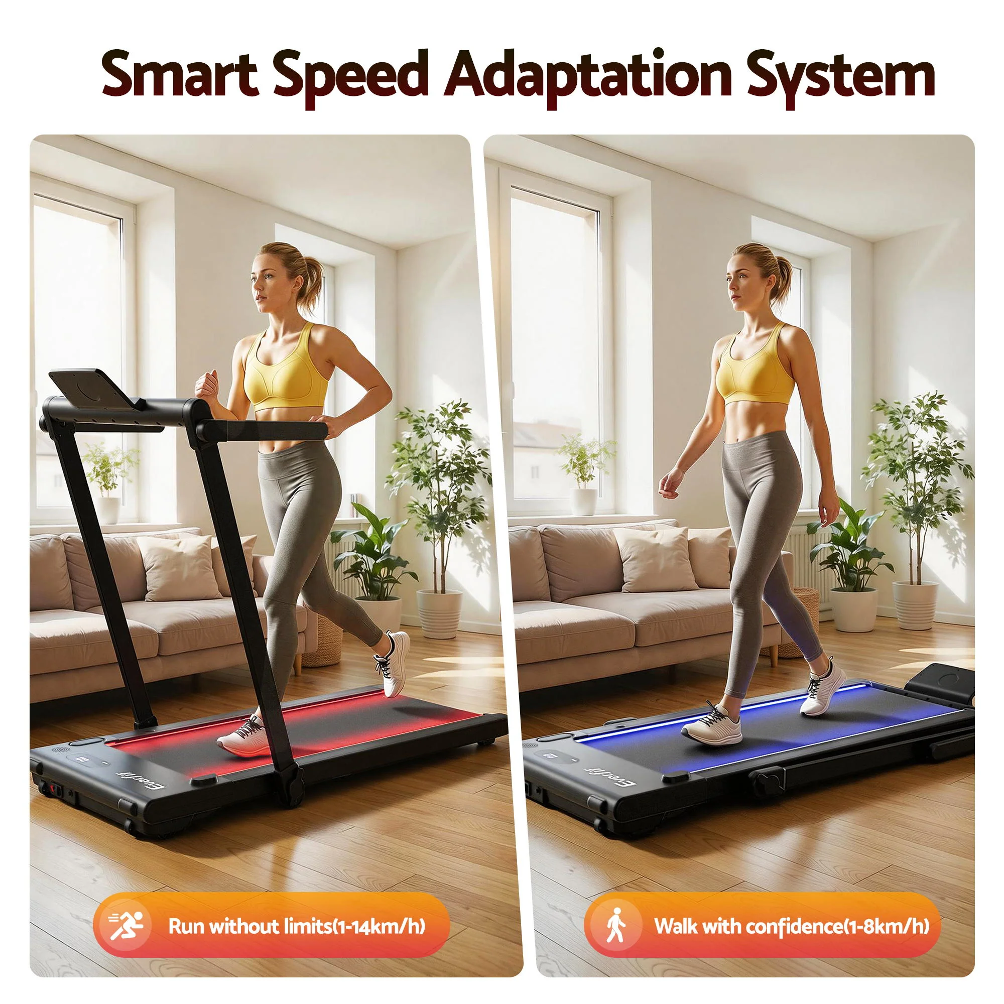 Everfit 3 in 1 Walking Pad Treadmill With Led Lights Foldable Under Desk Treadmills for Home Gym 40cm Wide Belt Black - Image 5