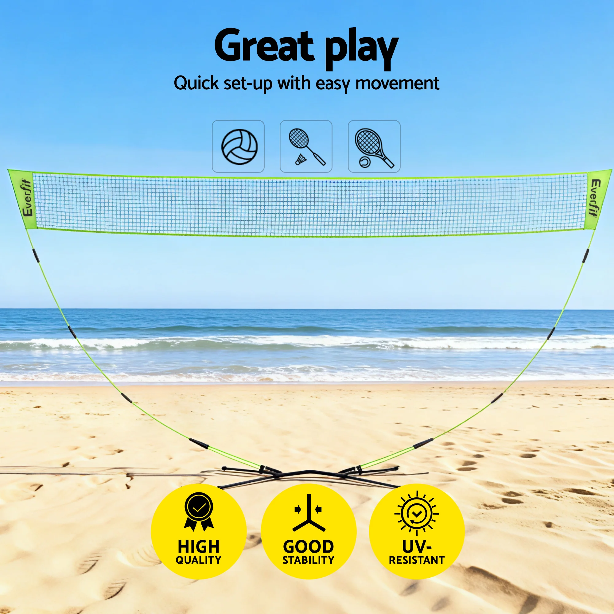 Everfit 3M Badminton Tennis Net Portable Volleyball Kit Yellow - Image 6