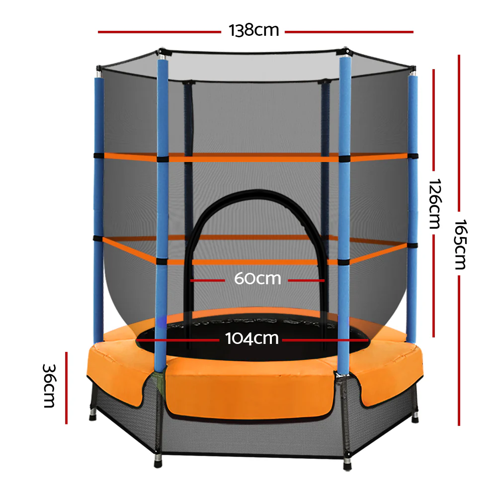 Everfit 4.5FT Trampoline for Kids w/ Enclosure Safety Net Rebounder Gift Orange - Image 2