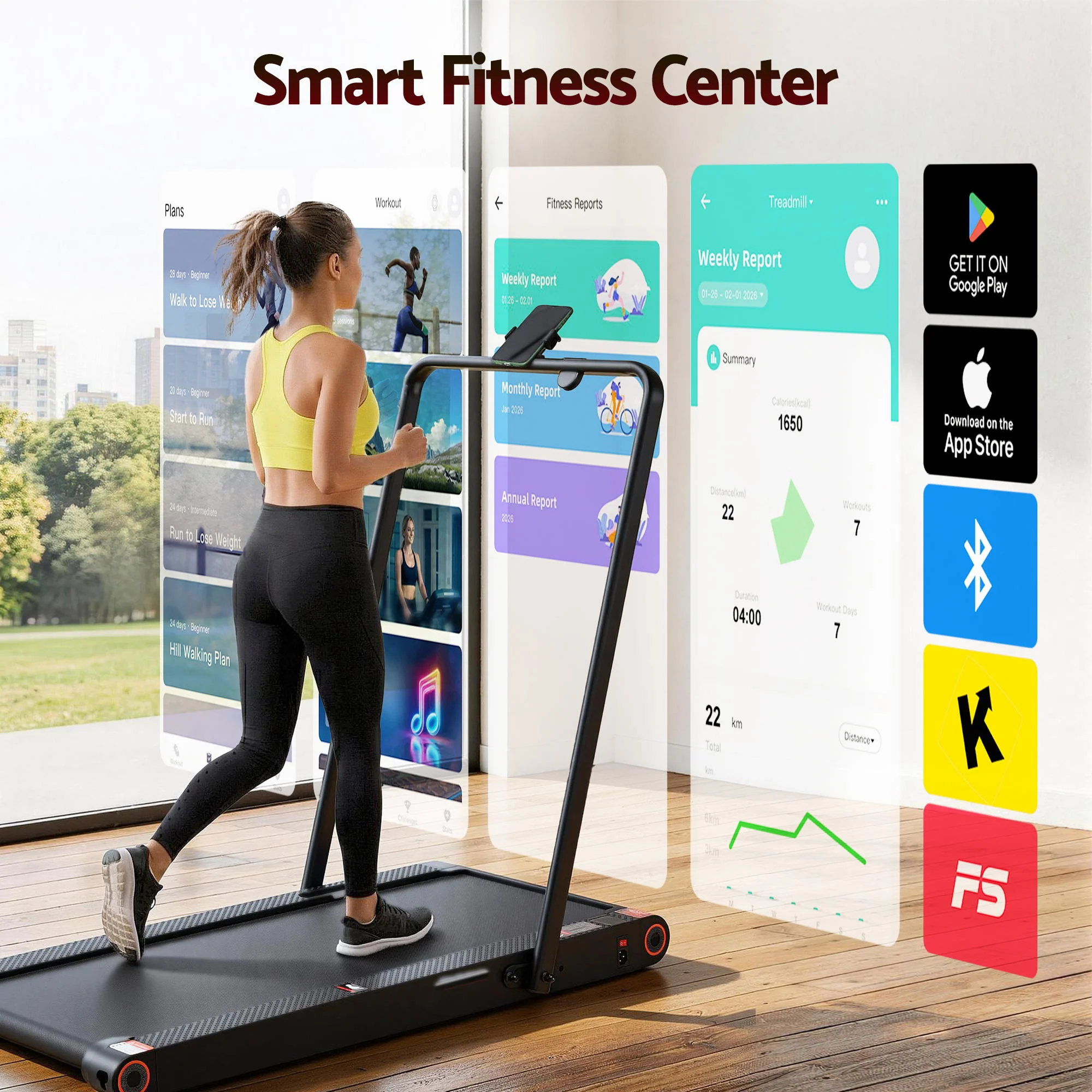 Everfit 4 in 1 Vibration Walking Pad Treadmill Under Desk Treadmills for Home Gym with App Control 380mm - Image 4