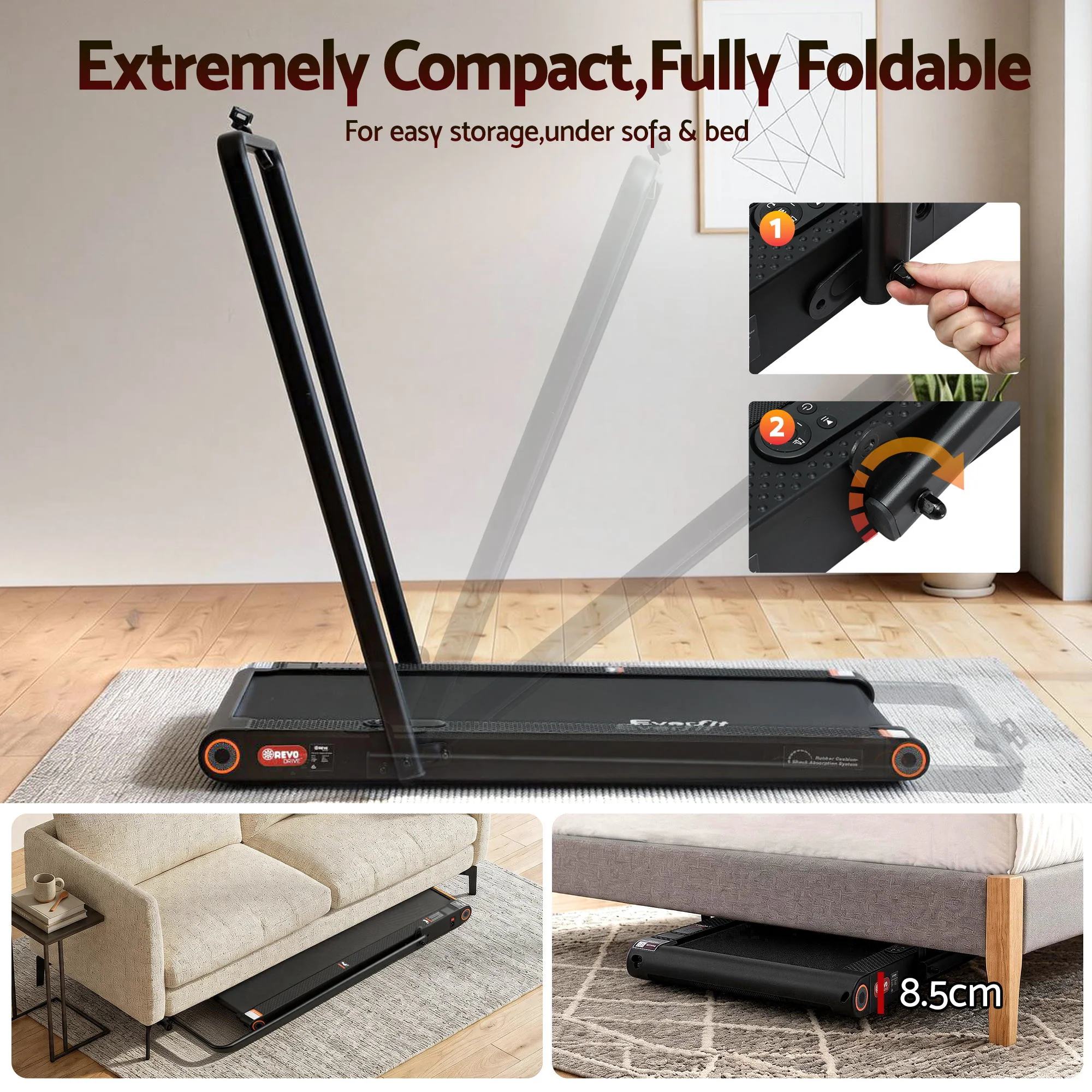 Everfit 4 in 1 Vibration Walking Pad Treadmill Under Desk Treadmills for Home Gym with App Control 380mm - Image 5