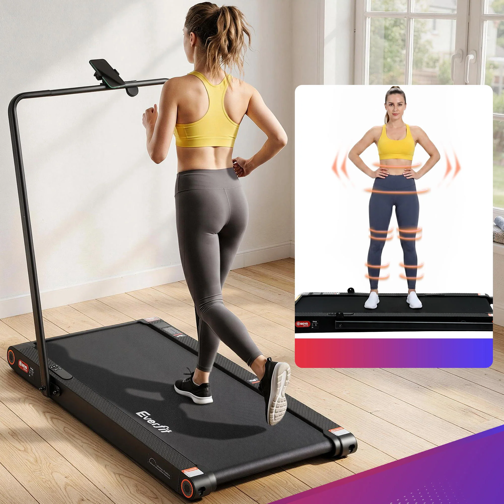 Everfit 4 in 1 Vibration Walking Pad Treadmill Under Desk Treadmills for Home Gym with App Control 380mm - Image 8
