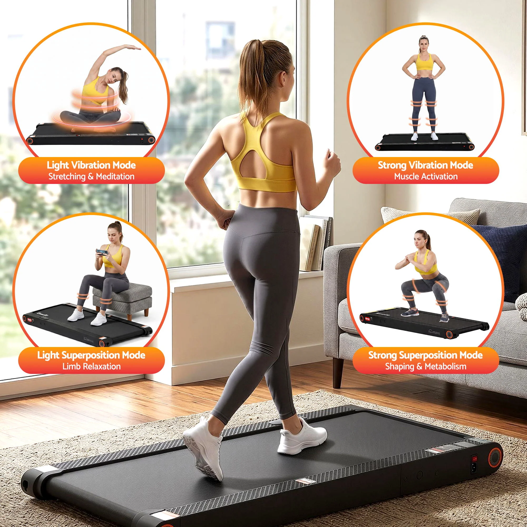 Everfit 4 in 1 Vibration Walking Pad Treadmill Under Desk Treadmills for Home Gym with App Control 380mm Black - Image 4