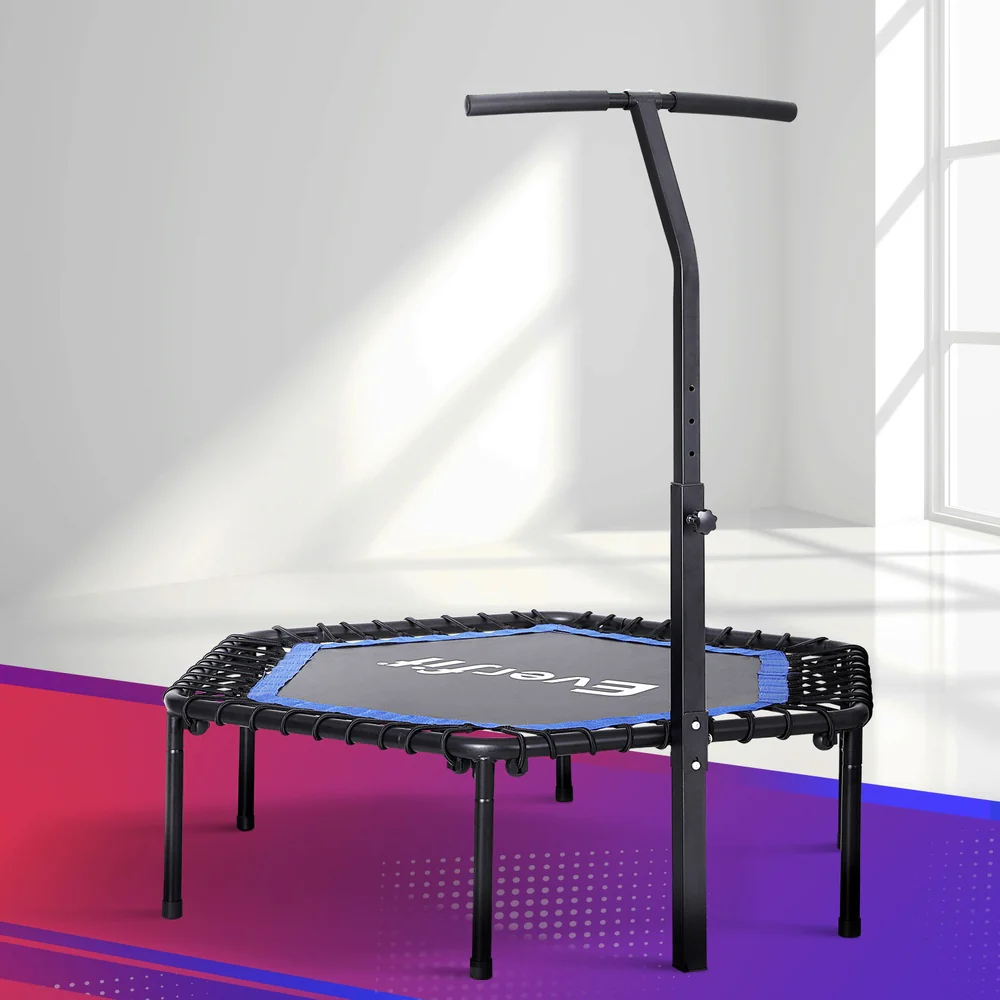 Everfit 48inch Hexagon Fitness Trampoline Rebounder Adjustable Handrail Blue - Image 2