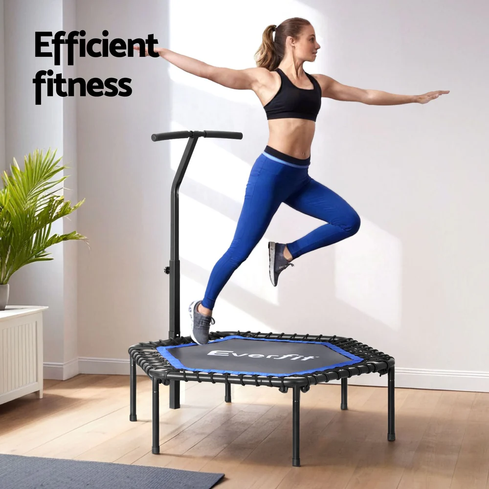 Everfit 48inch Hexagon Fitness Trampoline Rebounder Adjustable Handrail Blue - Image 5