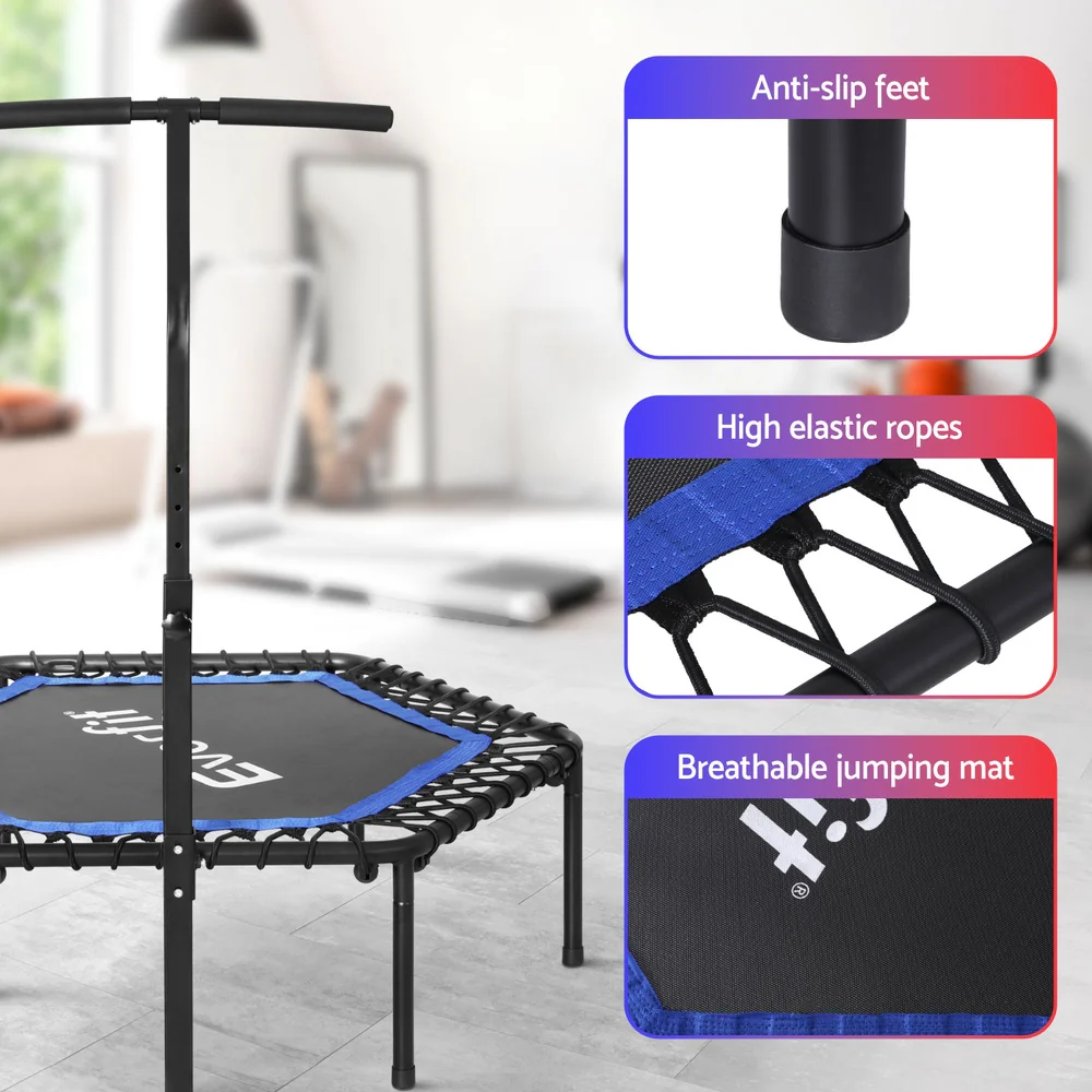 Everfit 48inch Hexagon Fitness Trampoline Rebounder Adjustable Handrail Blue - Image 7