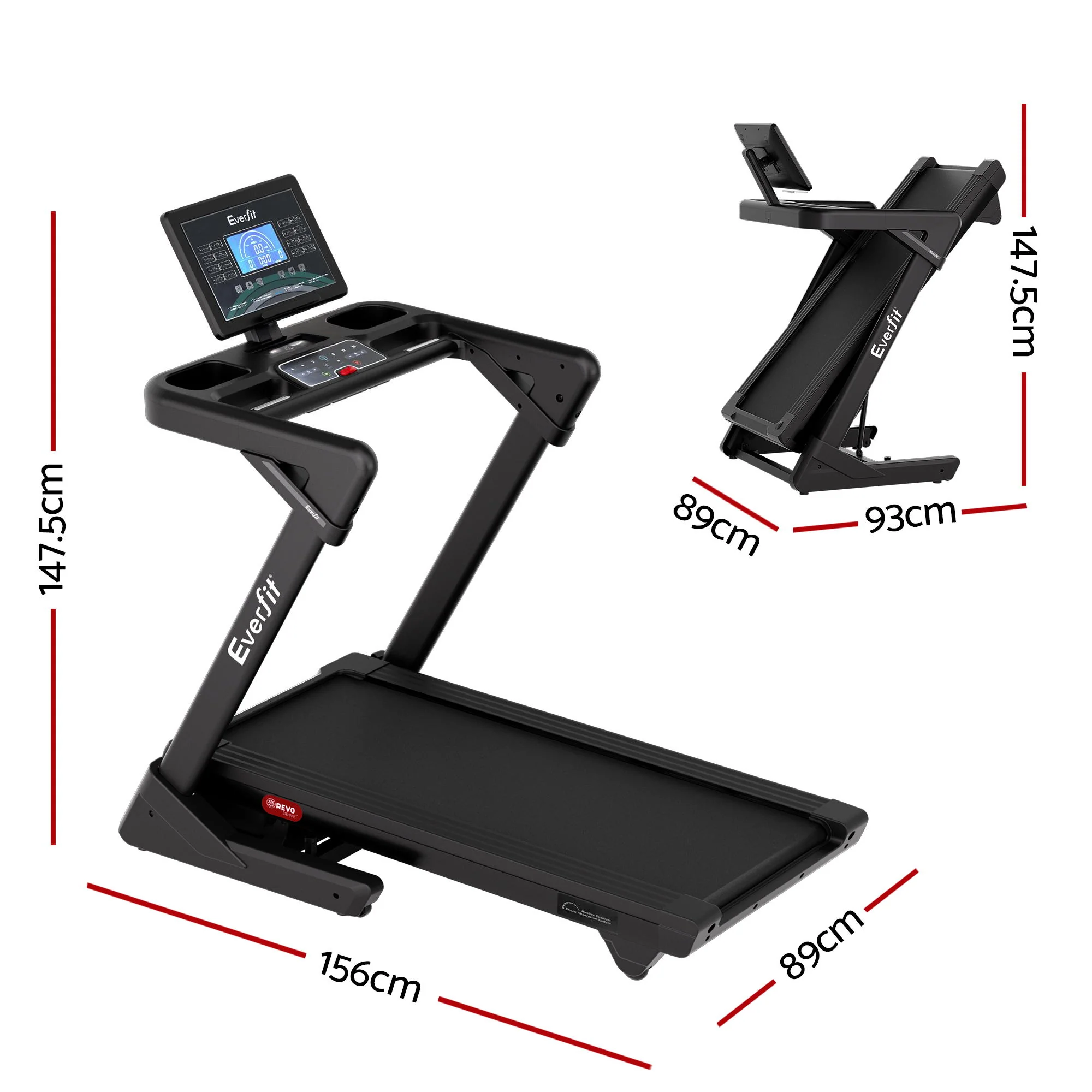 Everfit 500mm Wide Belt Treadmill 30% Auto Incline Foldable Treadmills for Home with LED Lights - Image 2