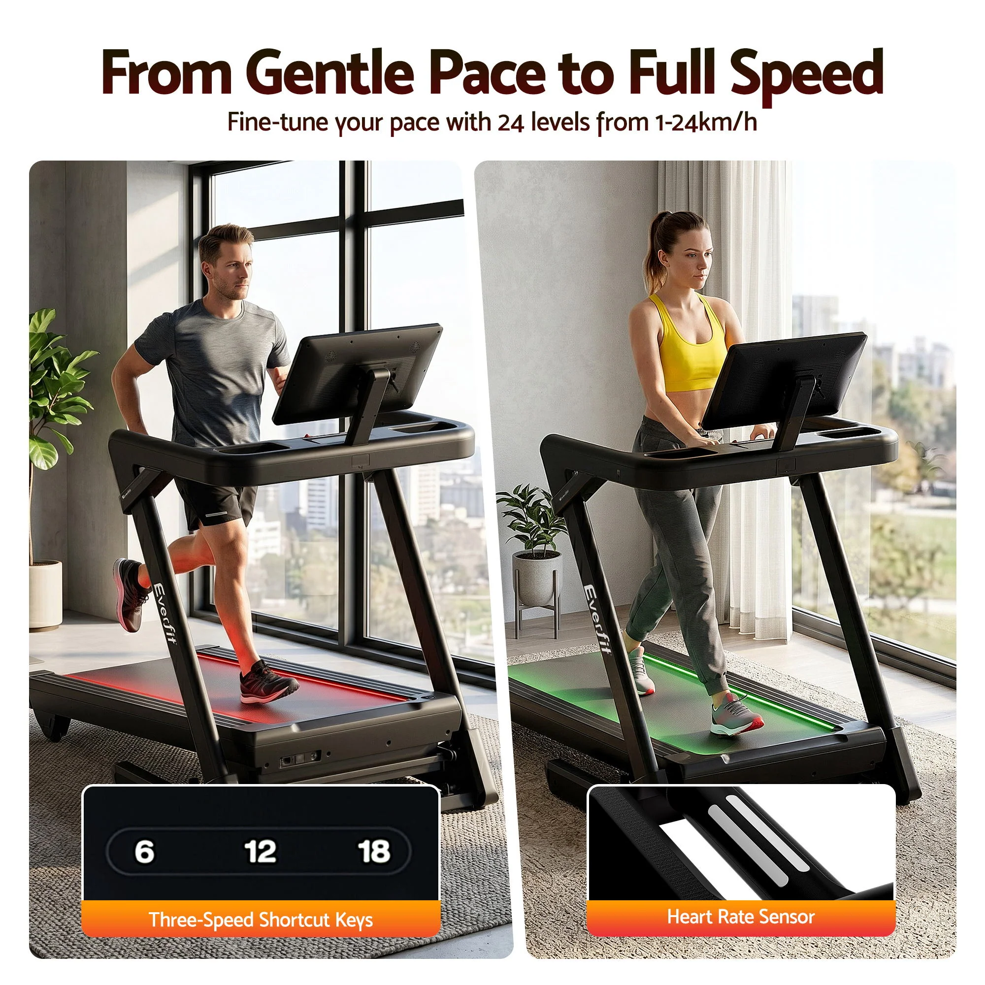 Everfit 500mm Wide Belt Treadmill 30% Auto Incline Foldable Treadmills for Home with LED Lights - Image 4