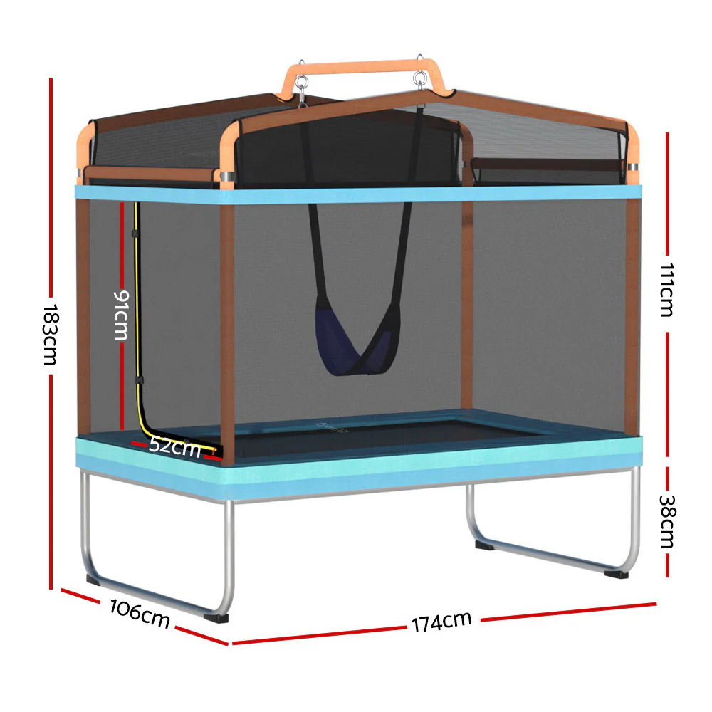 Everfit 6FT Trampoline for Kids w/ Enclosure Safety Net Swing Rectangle Orange - Image 2