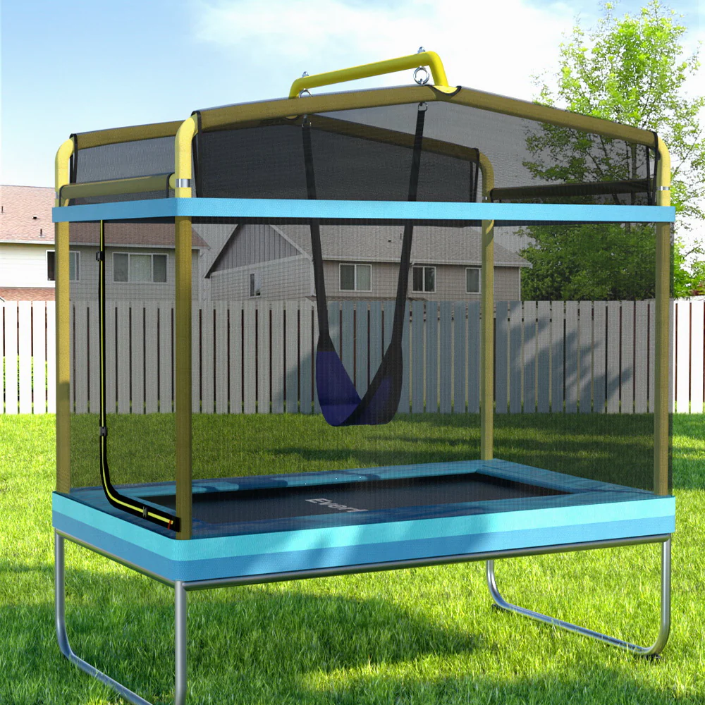 Everfit 6FT Trampoline for Kids w/ Enclosure Safety Net Swing Rectangle Yellow - Image 2
