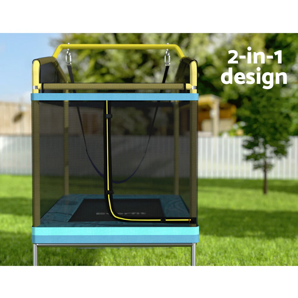 Everfit 6FT Trampoline for Kids w/ Enclosure Safety Net Swing Rectangle Yellow - Image 5