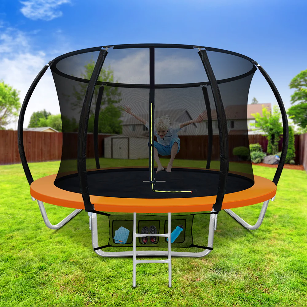 Everfit 8FT Trampoline for Kids w/ Ladder Enclosure Safety Net Rebounder Orange - Image 7