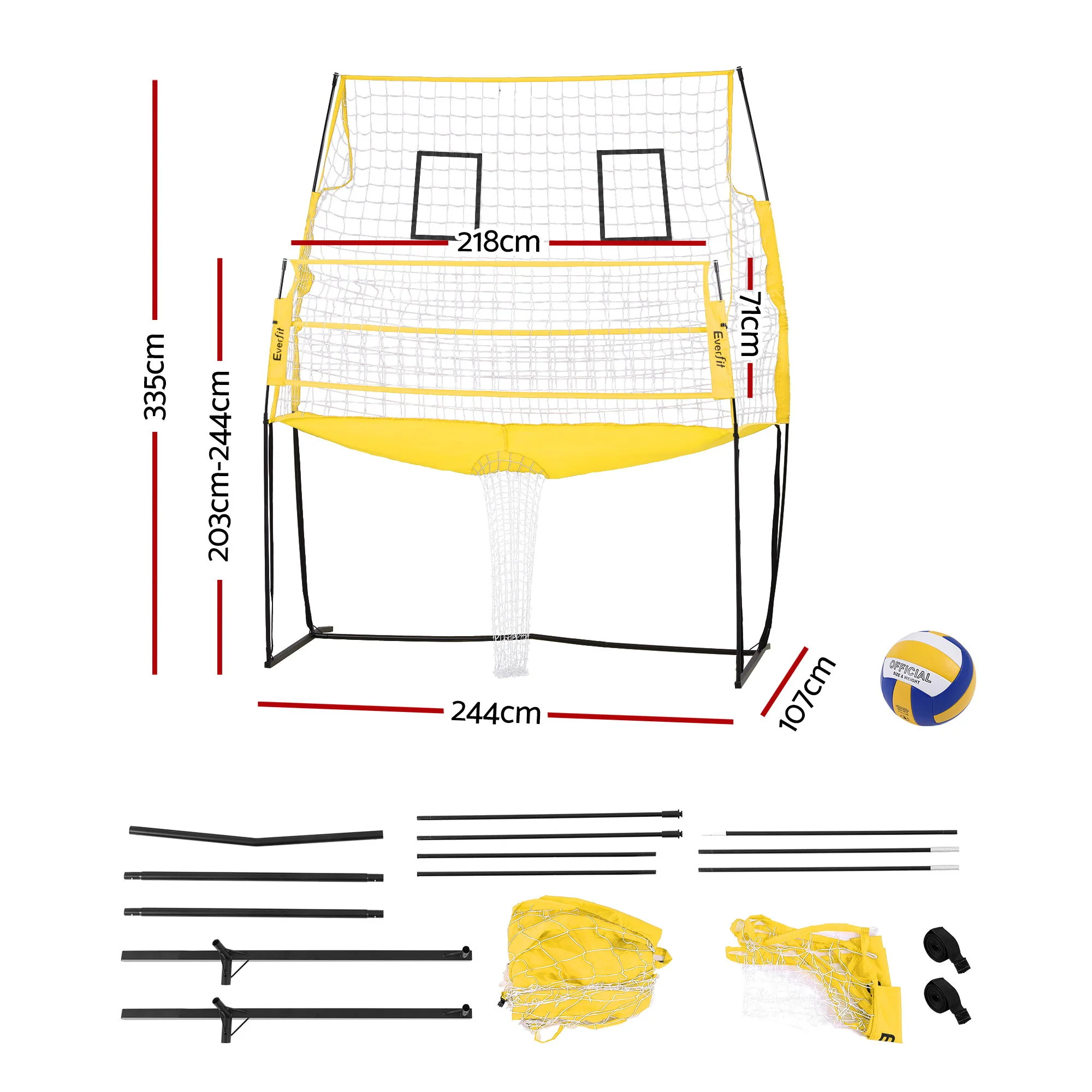 Everfit 8ft Volleyball Net Free-standing Adjustable Height Portable with Ball and Bag - Image 2