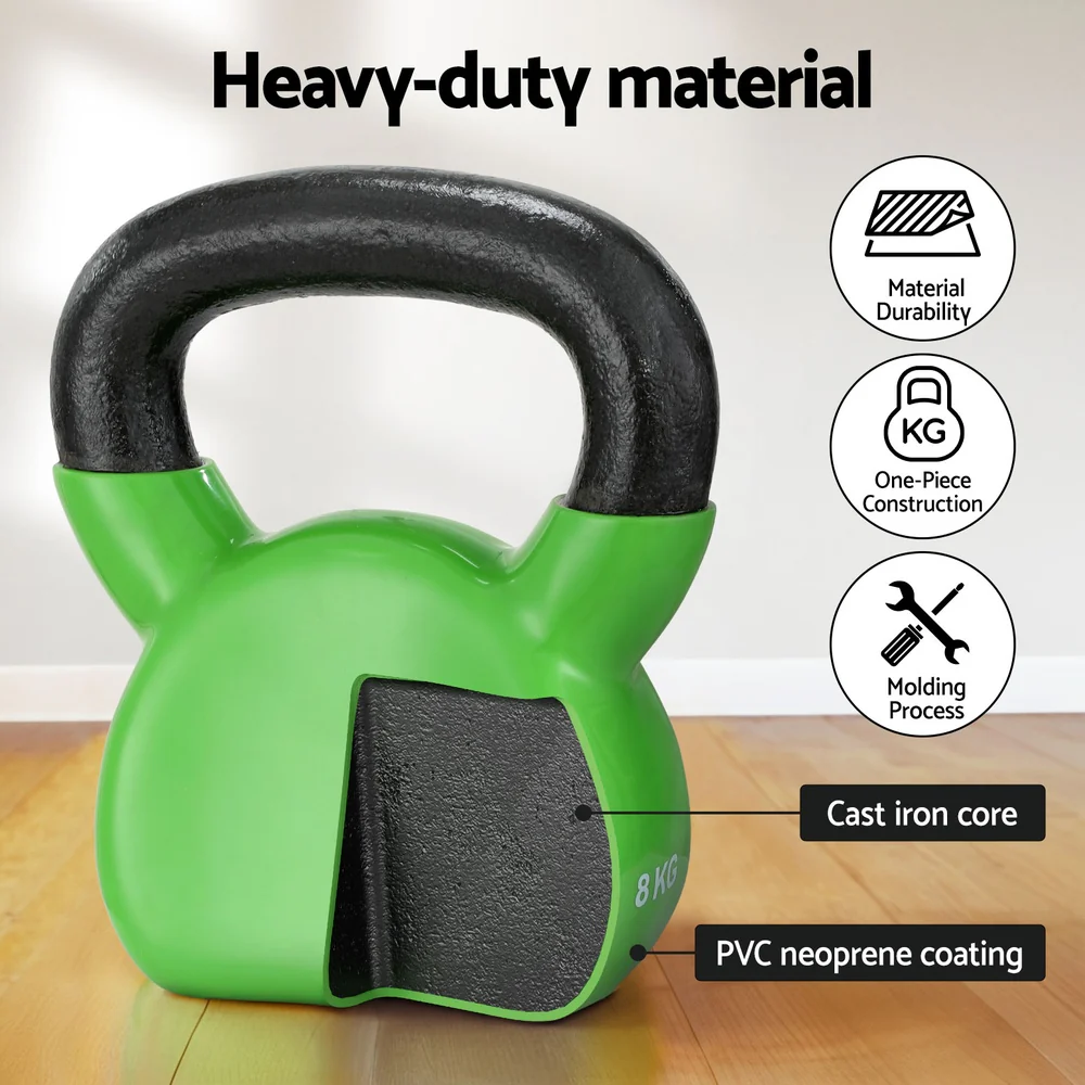 Everfit 8kg Kettlebell Set Weightlifting Bench Dumbbells Kettle Bell Gym Home - Image 5