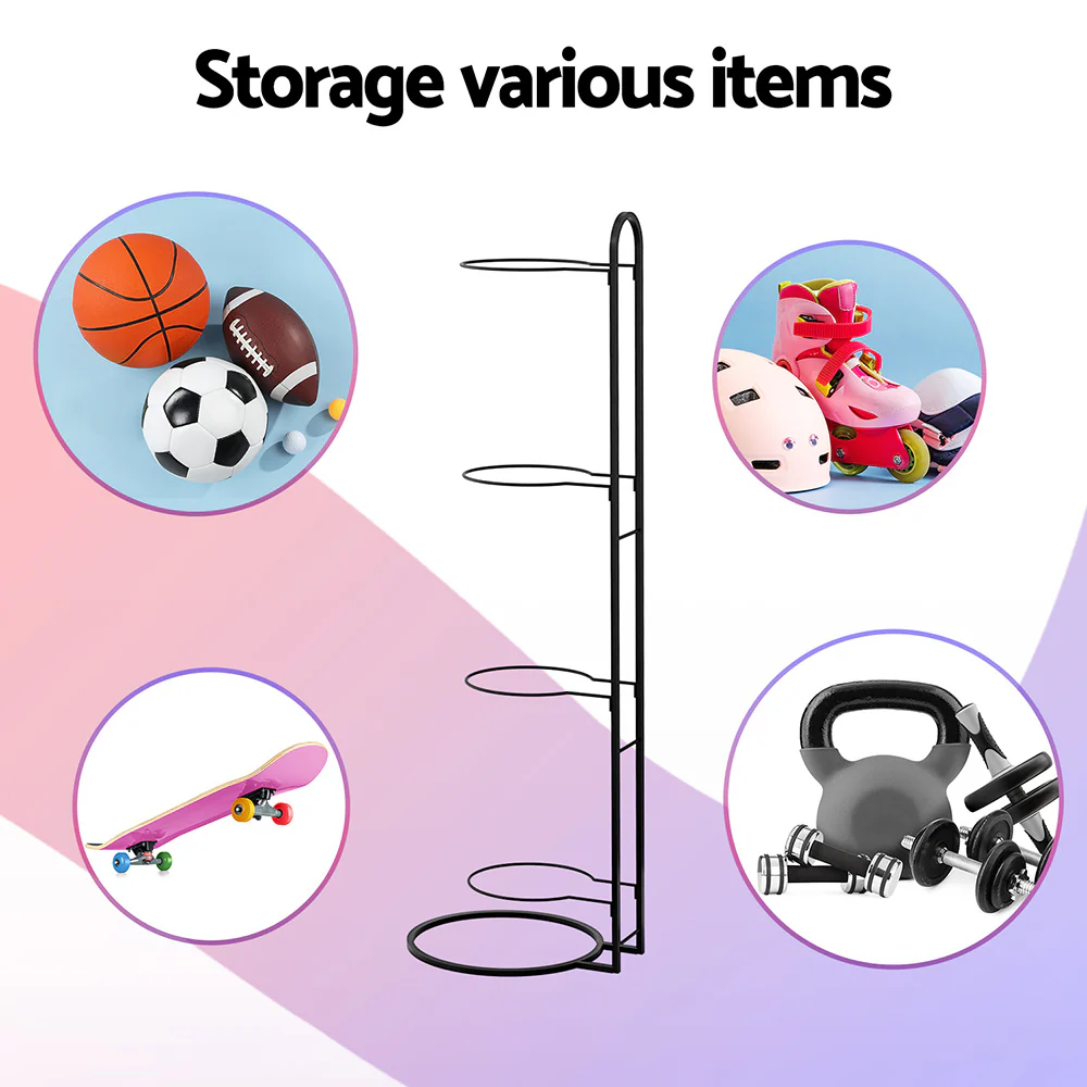 Everfit Ball Storage Rack Sports Equipment Organizer 4-Tier Holder for Garage Gym Black - Image 5